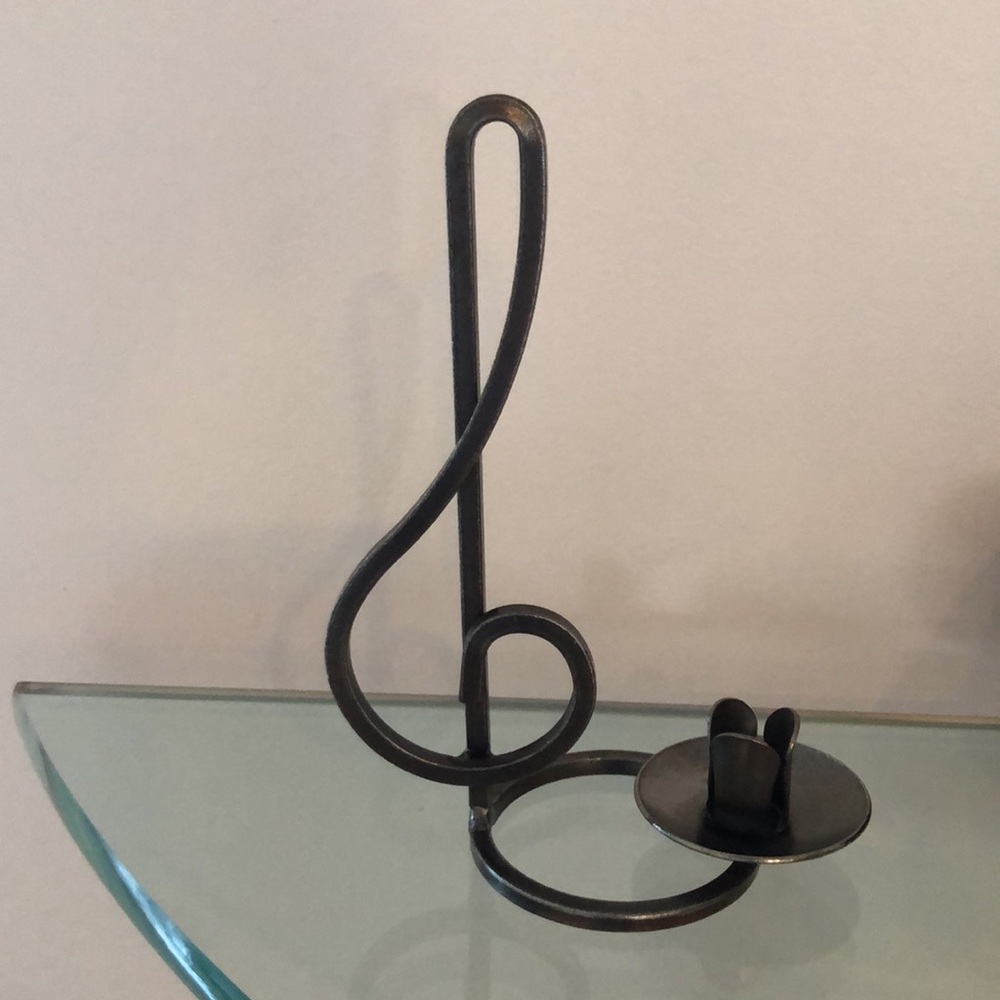Treble Clef Hand-Forged Dark Silver tone Metal Taper Candle Holder Centerpiece